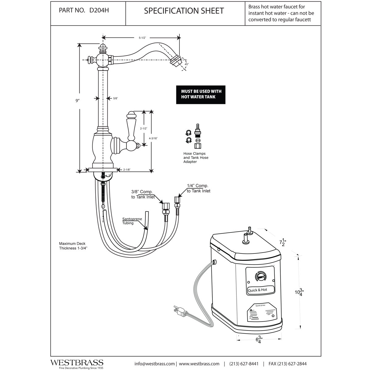 Westbrass Victorian 1Handle Hot Water Dispenser Wayfair